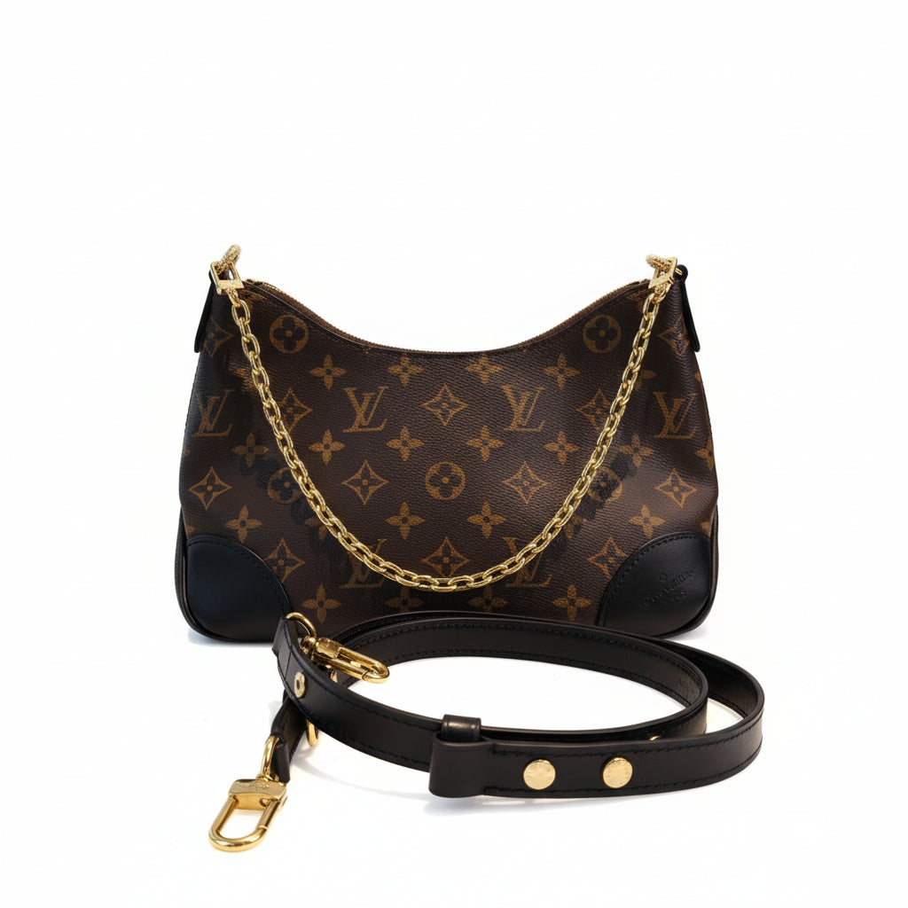 【#063】Pre-owned Louis Vuitton Boulogne Monogram Canvas Black Leather Hobo Bag