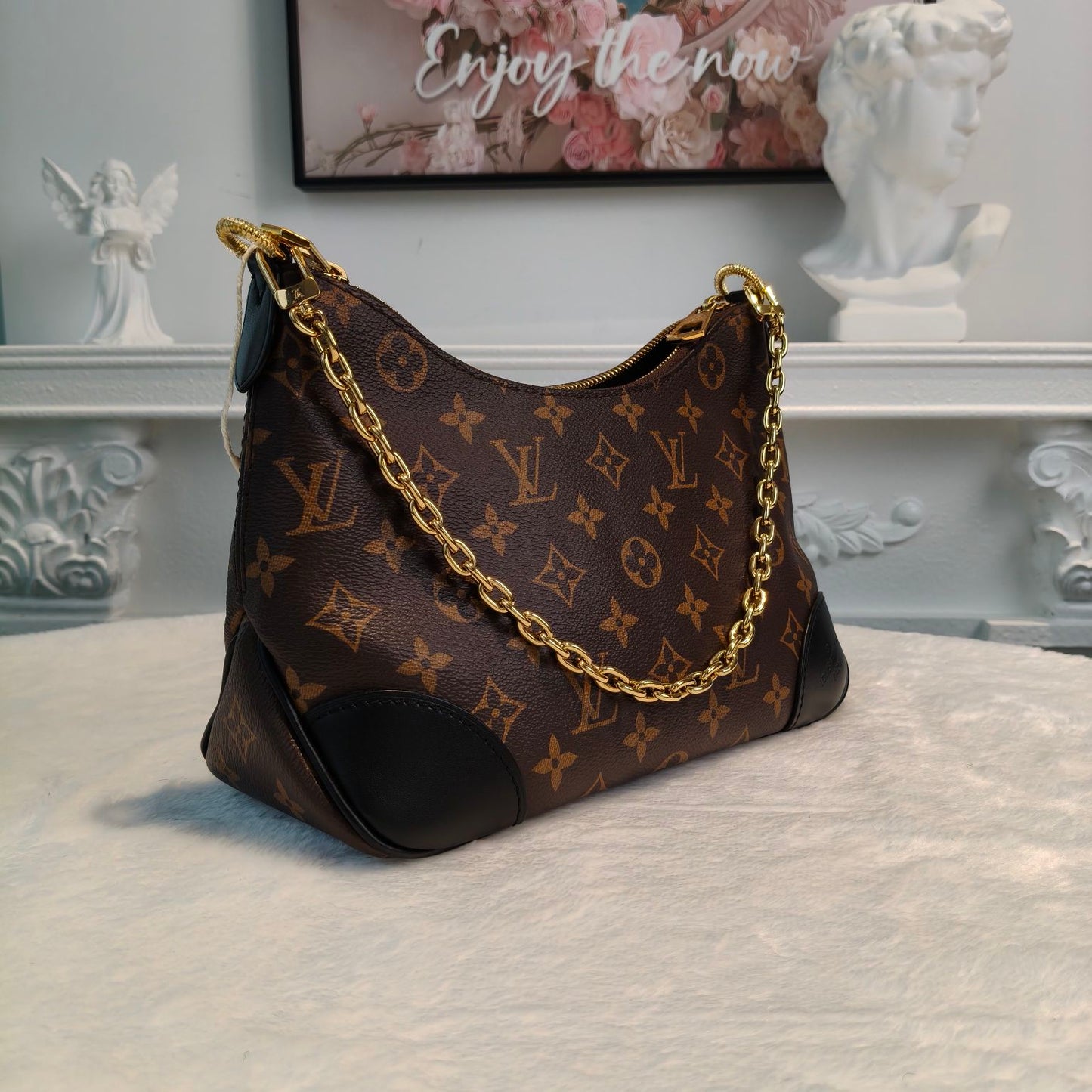 【#063】Pre-owned Louis Vuitton Boulogne Monogram Canvas Black Leather Hobo Bag