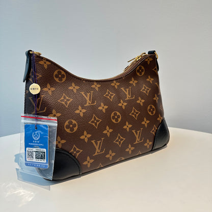 【#073】Pre-owned Louis Vuitton Boulogne Monogram Canvas Black Leather Hobo BagHZ2601190&&