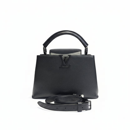 【#064】Pre-owned Louis Vuitton Capucines MM Black Noir Taurillon Leather Top Handle Bag