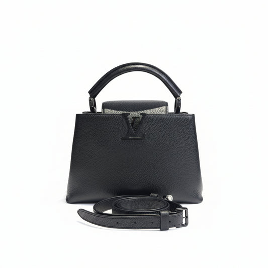 【#064】Pre-owned Louis Vuitton Capucines MM Black Noir Taurillon Leather Top Handle Bag