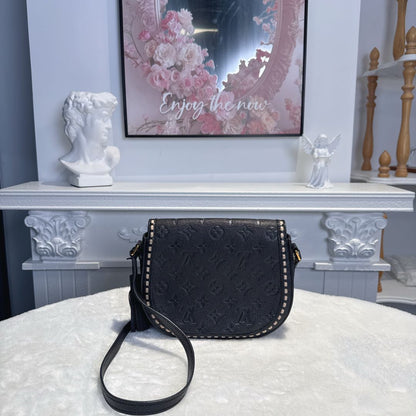 【#068】Pre-owned Louis Vuitton Junot Monogram Empreinte Black Leather Saddle Bag