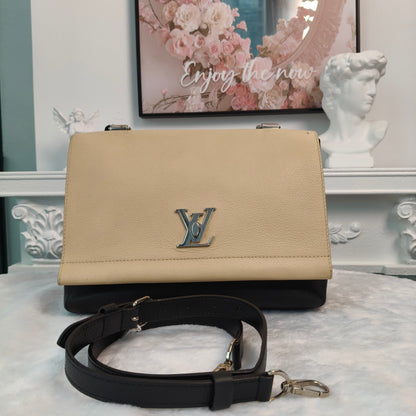 【#062】Pre-owned Louis Vuitton Lockme II Beige & Black Calfskin Leather Crossbody Bag