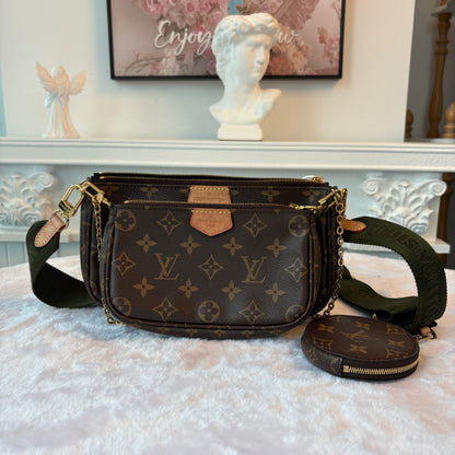 【#052】Pre-owned Louis Vuitton Multi Pochette Accessoires Monogram Canvas Khaki Green Strap Crossbody BagHZ2603020&&