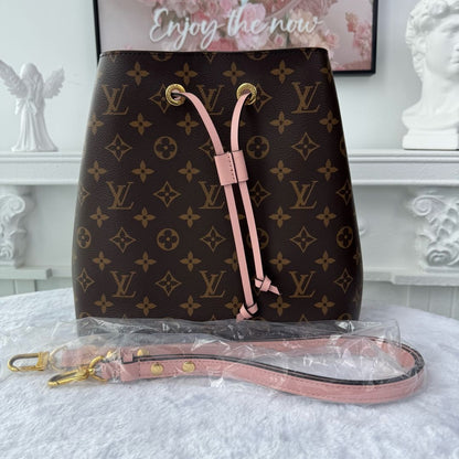 #042】Pre-owned Louis Vuitton Néonoé MM Monogram Canvas Rose Poudre Leather Bucket Bag