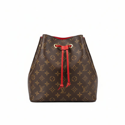 【#060】deposit。Pre-owned Louis Vuitton Néonoé MM Monogram Canvas Coquelicot Red Leather Bucket BagHZ2601310&&