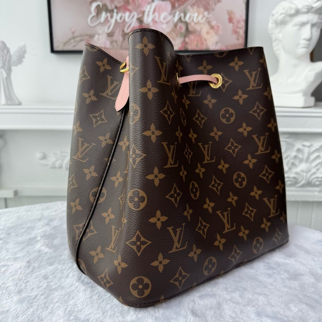 #042】Pre-owned Louis Vuitton Néonoé MM Monogram Canvas Rose Poudre Leather Bucket Bag