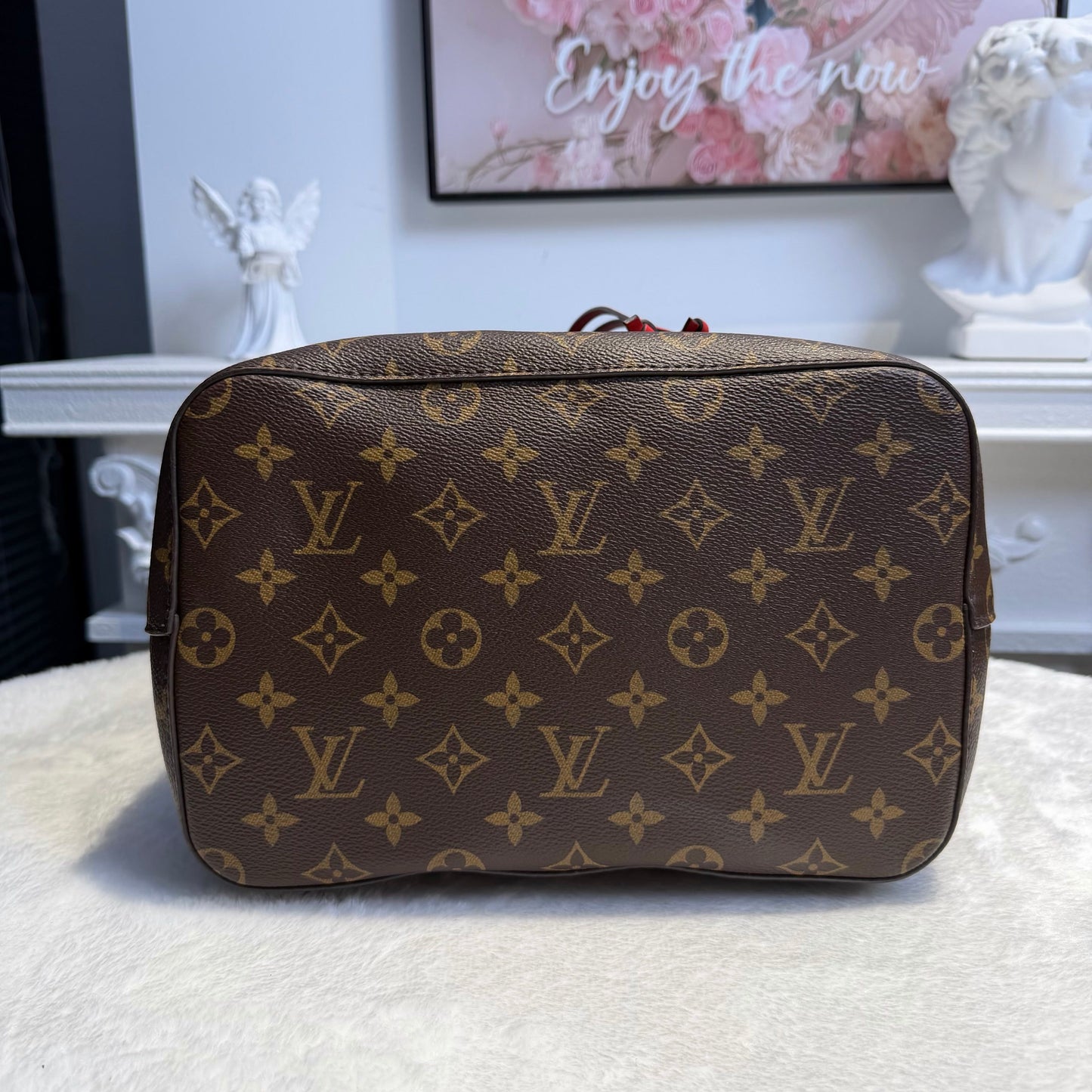 【#060】deposit。Pre-owned Louis Vuitton Néonoé MM Monogram Canvas Coquelicot Red Leather Bucket BagHZ2601310&&