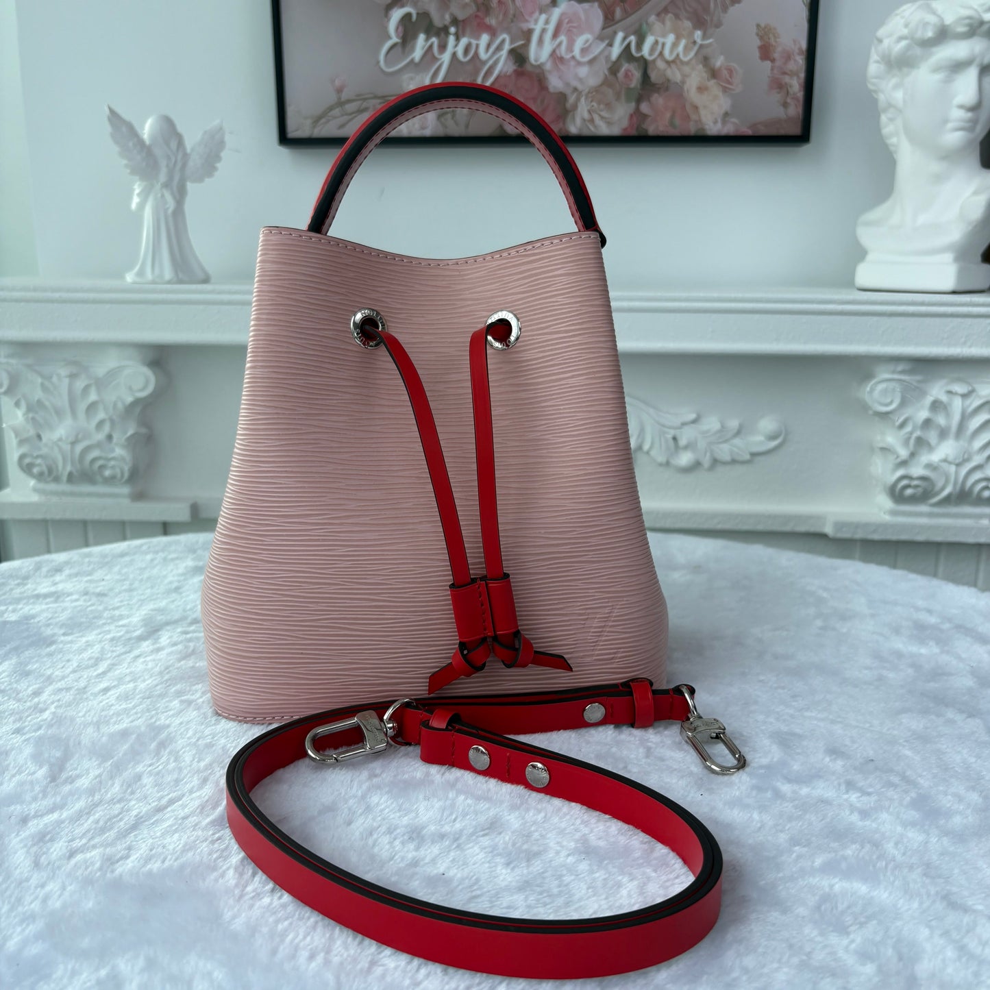 【#041】Pre-owned Louis Vuitton Noé BB Pink Epi Leather Bucket Bag with Red AccentsHZ2603060&&