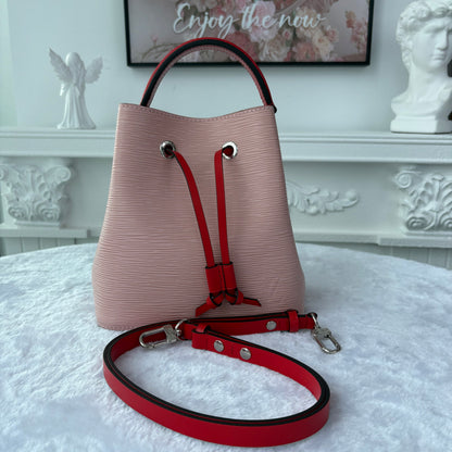【#041】Pre-owned Louis Vuitton Noé BB Pink Epi Leather Bucket Bag with Red AccentsHZ2603060&&