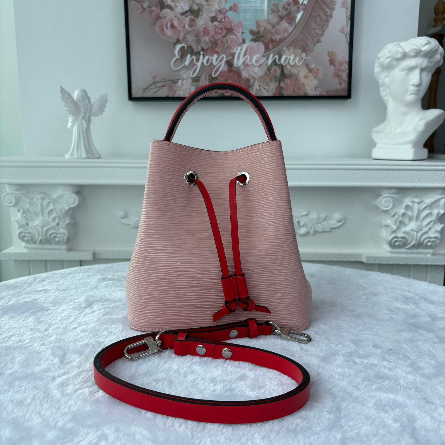 【#041】Pre-owned Louis Vuitton Noé BB Pink Epi Leather Bucket Bag with Red AccentsHZ2603060&&