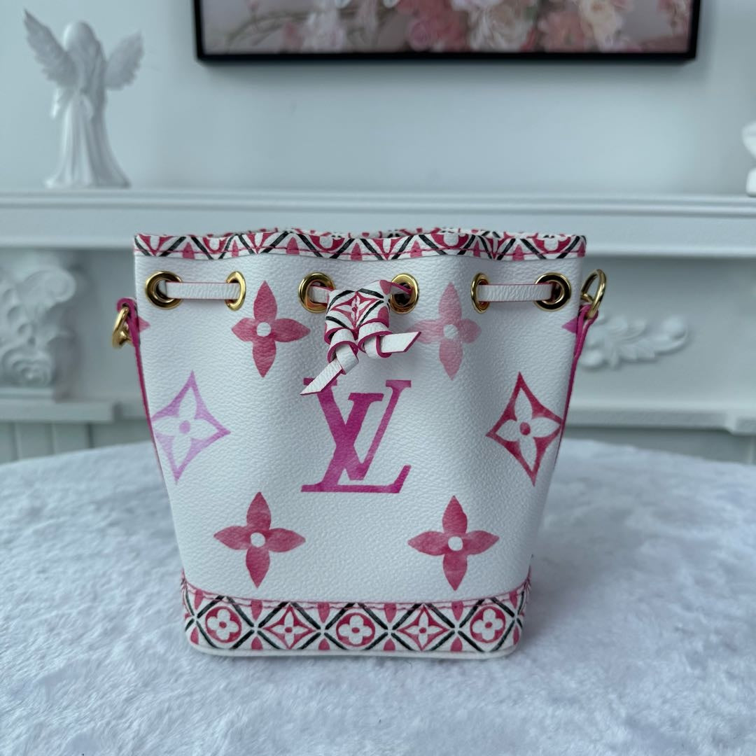 【#043】Pre-owned Louis Vuitton Noé BB White Monogram Watercolor Pink Bucket BagHZ2603060&&