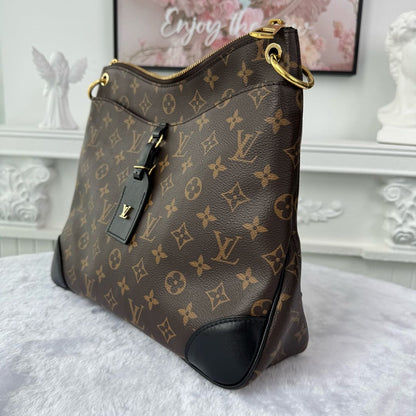 【#045】Pre-owned Louis Vuitton Odeon MM Monogram Canvas Black Calfskin Leather Shoulder Bag