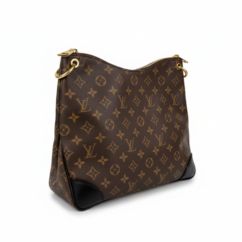 【#045】Pre-owned Louis Vuitton Odeon MM Monogram Canvas Black Calfskin Leather Shoulder Bag