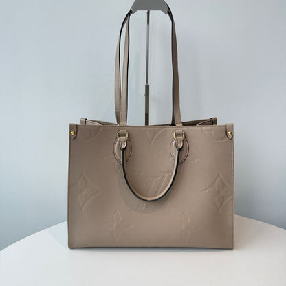 【#094】Pre-owned Louis Vuitton OnTheGo MM Monogram Empreinte Tourterelle Beige Tote BagHZ2508100&&