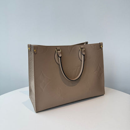 【#094】Pre-owned Louis Vuitton OnTheGo MM Monogram Empreinte Tourterelle Beige Tote BagHZ2508100&&