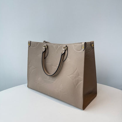 【#094】Pre-owned Louis Vuitton OnTheGo MM Monogram Empreinte Tourterelle Beige Tote BagHZ2508100&&