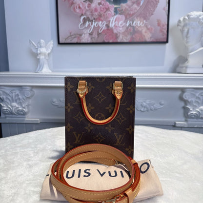 【#066】Pre-owned Louis Vuitton Petit Sac Plat Monogram Canvas Mini Tote Bag