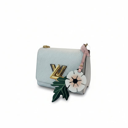 【#276】Pre-owned Louis Vuitton Twist MM Bag Epi Leather in White with Gold-Tone Hardware & Floral Bag Charm