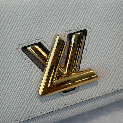 【#276】Pre-owned Louis Vuitton Twist MM Bag Epi Leather in White with Gold-Tone Hardware & Floral Bag Charm