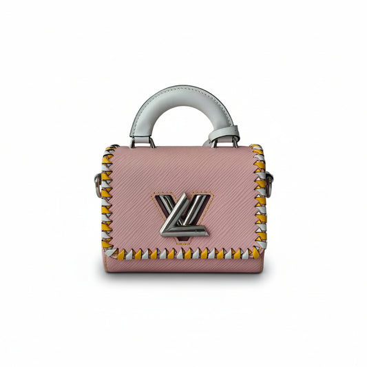 【#293】Pre-owned Louis Vuitton Twist Mini Box Bag Epi Leather in Rose Pink with Yellow-White Braided Trim & Silver-Tone Hardware