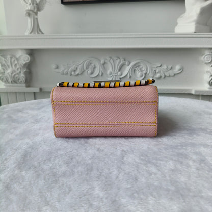 【#293】Pre-owned Louis Vuitton Twist Mini Box Bag Epi Leather in Rose Pink with Yellow-White Braided Trim & Silver-Tone Hardware