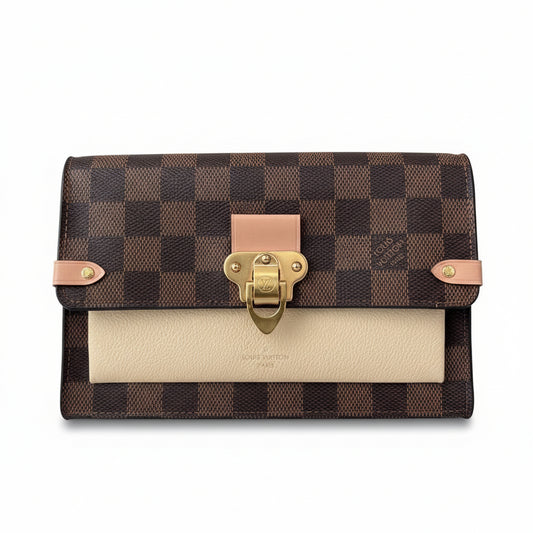 【#046】Pre-owned Louis Vuitton Vaugirard Damier Ebene Canvas Rose Poudre Calfskin Leather Crossbody BagHZ2603060&&