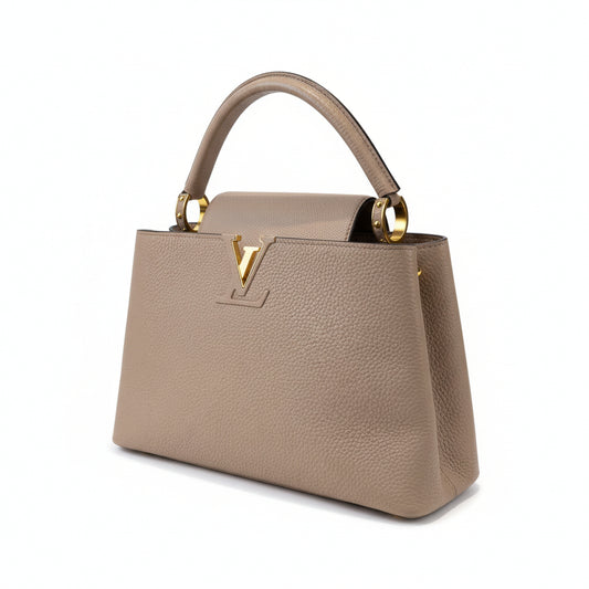 【#057】Pre-owned Louis Vuitton Capucines MM Galet Taurillon Leather Top Handle Bag