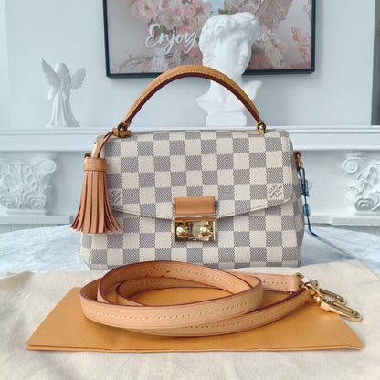 【#049】Pre-owned Louis Vuitton Croisette Damier Azur Canvas Natural Calfskin Leather Top Handle BagHZ2603040&&