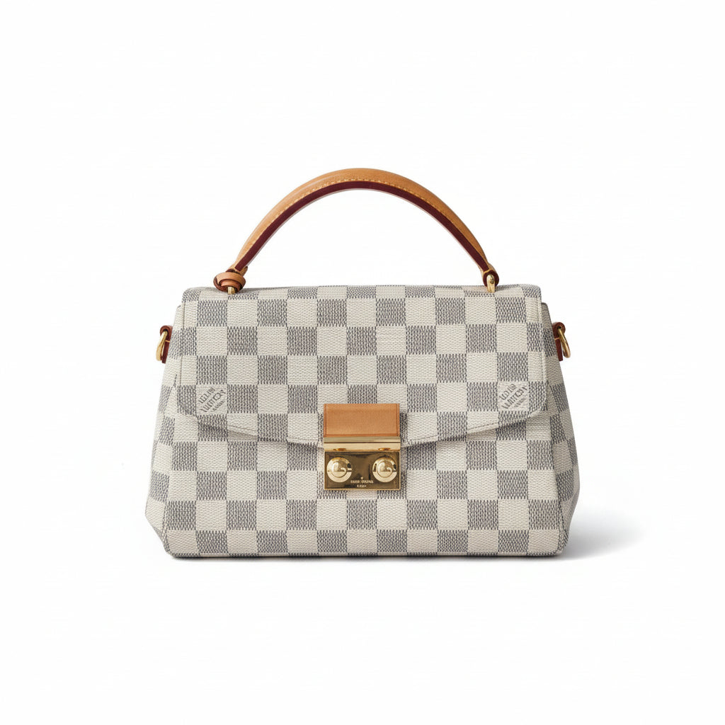 【#049】Pre-owned Louis Vuitton Croisette Damier Azur Canvas Natural Calfskin Leather Top Handle BagHZ2603040&&