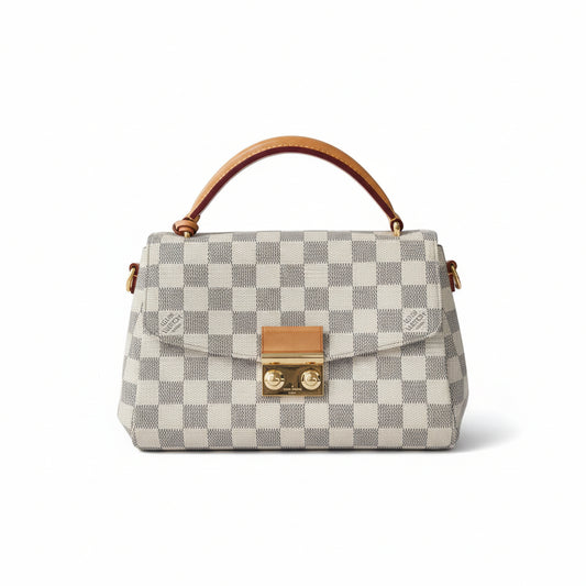 【#049】Pre-owned Louis Vuitton Croisette Damier Azur Canvas Natural Calfskin Leather Top Handle BagHZ2603040&&