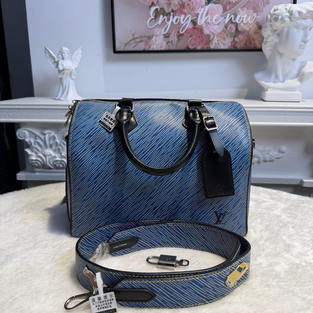 【#061】Pre-owned Louis Vuitton Speedy 30 Blue Epi Leather Denim Effect Top Handle BagHZ2601310&&