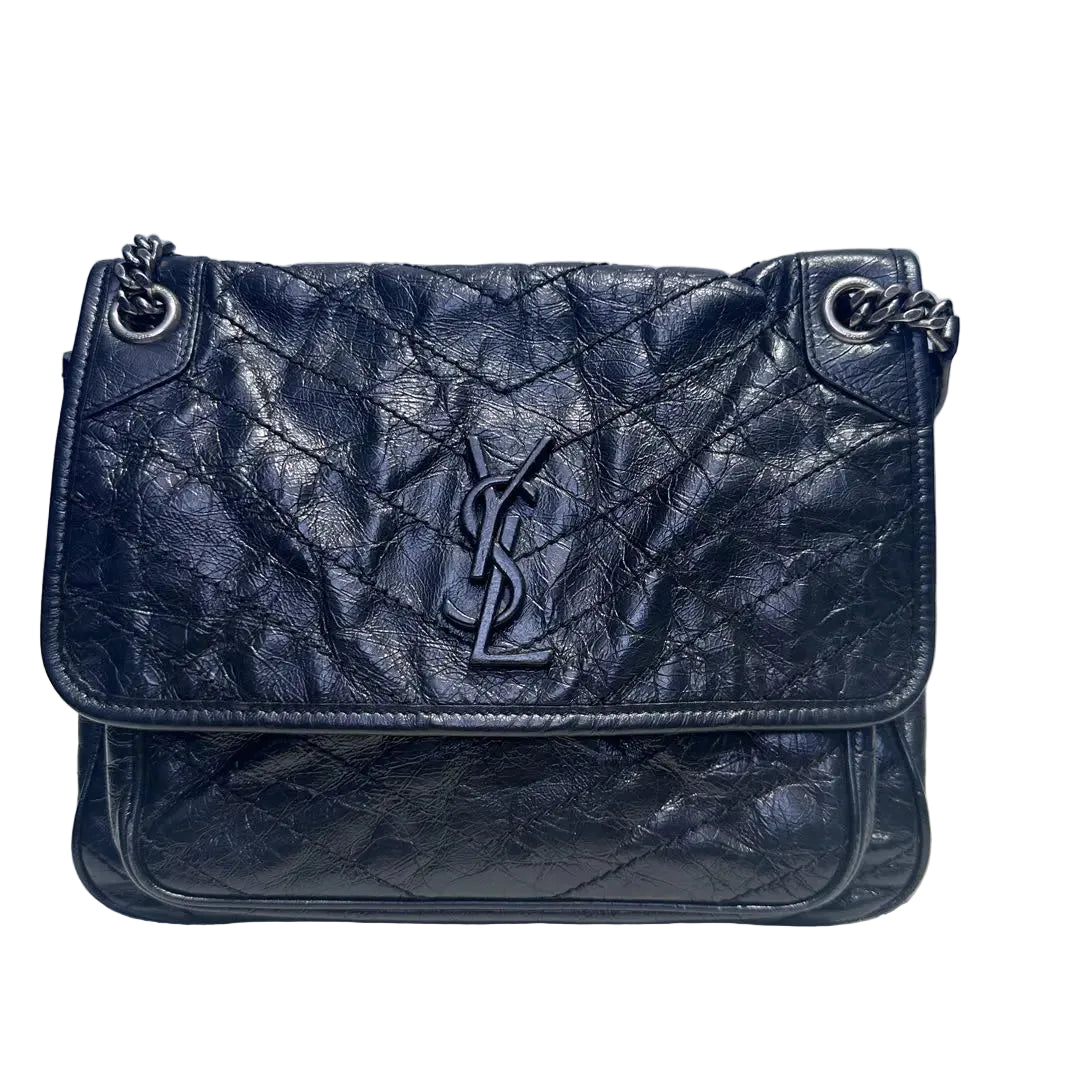 【#121】Pre-owned YSL Nikki Medium Black Oil Wax Leather Shoulder Bag HZ250728019