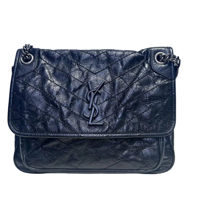 【#121】Pre-owned YSL Nikki Medium Black Oil Wax Leather Shoulder Bag HZ250728019