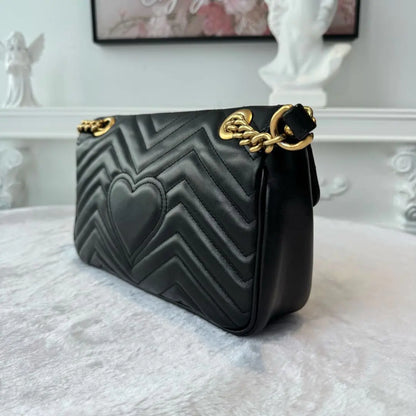 【#179】Pre-owned Gucci GG Marmont 31 Bag Black Matelassé Leather