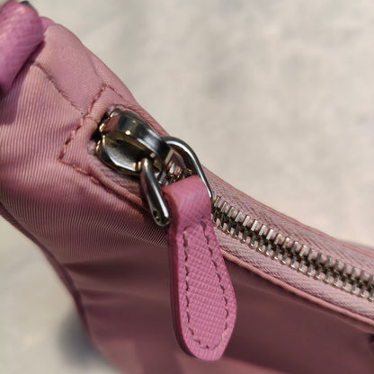 【#167】Pre-owned PRADA  Three-in-One Mini Pink Logo Print Nylon Hobo HZ260119&&