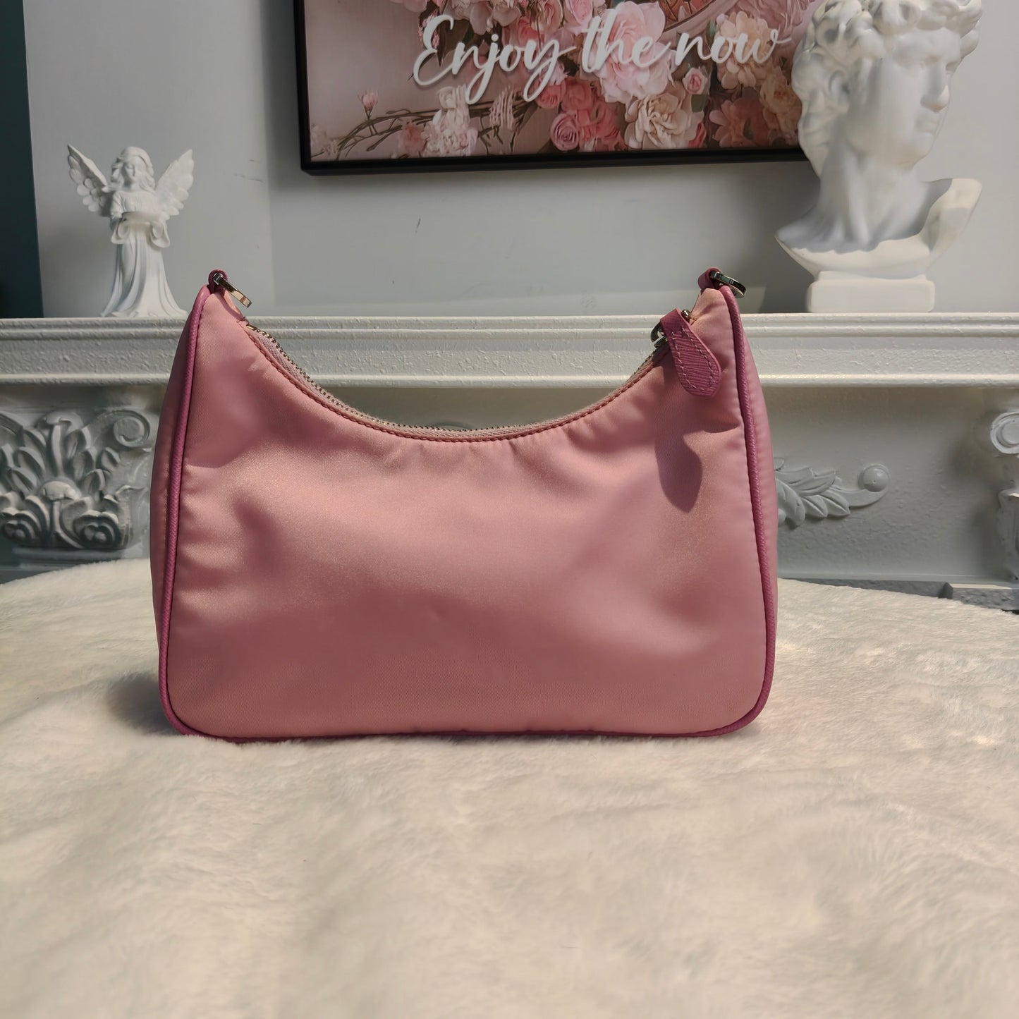 【#167】Pre-owned PRADA  Three-in-One Mini Pink Logo Print Nylon Hobo HZ260119&&