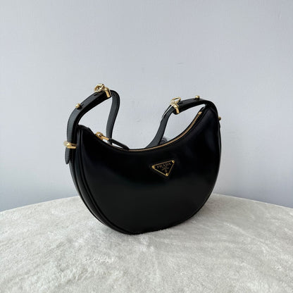 【#172】Pre-owned PRADA Arqué Small Black Lambskin&Calfskin Crossbody bag HZ251112&&