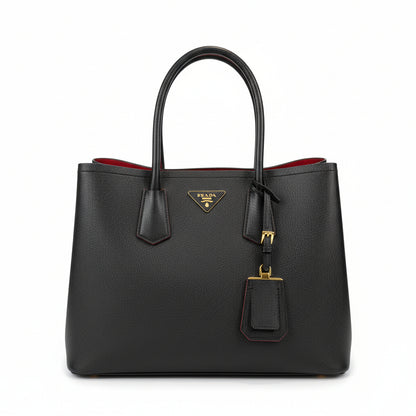 【#275】Pre-owned Prada Large Open Tote Bag Saffiano Leather in Black with Contrast Red Lining