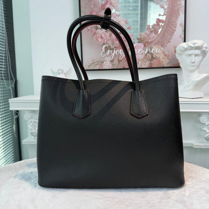 【#275】Pre-owned Prada Large Open Tote Bag Saffiano Leather in Black with Contrast Red Lining