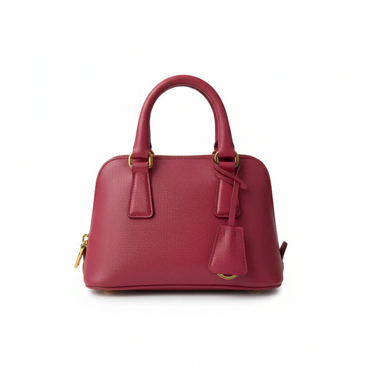 【#166】Pre-owned PRADA Promenade Mini Vibrant Pink Saffiano Leather Gold Hardware Shoulder Bag HZ260124&&