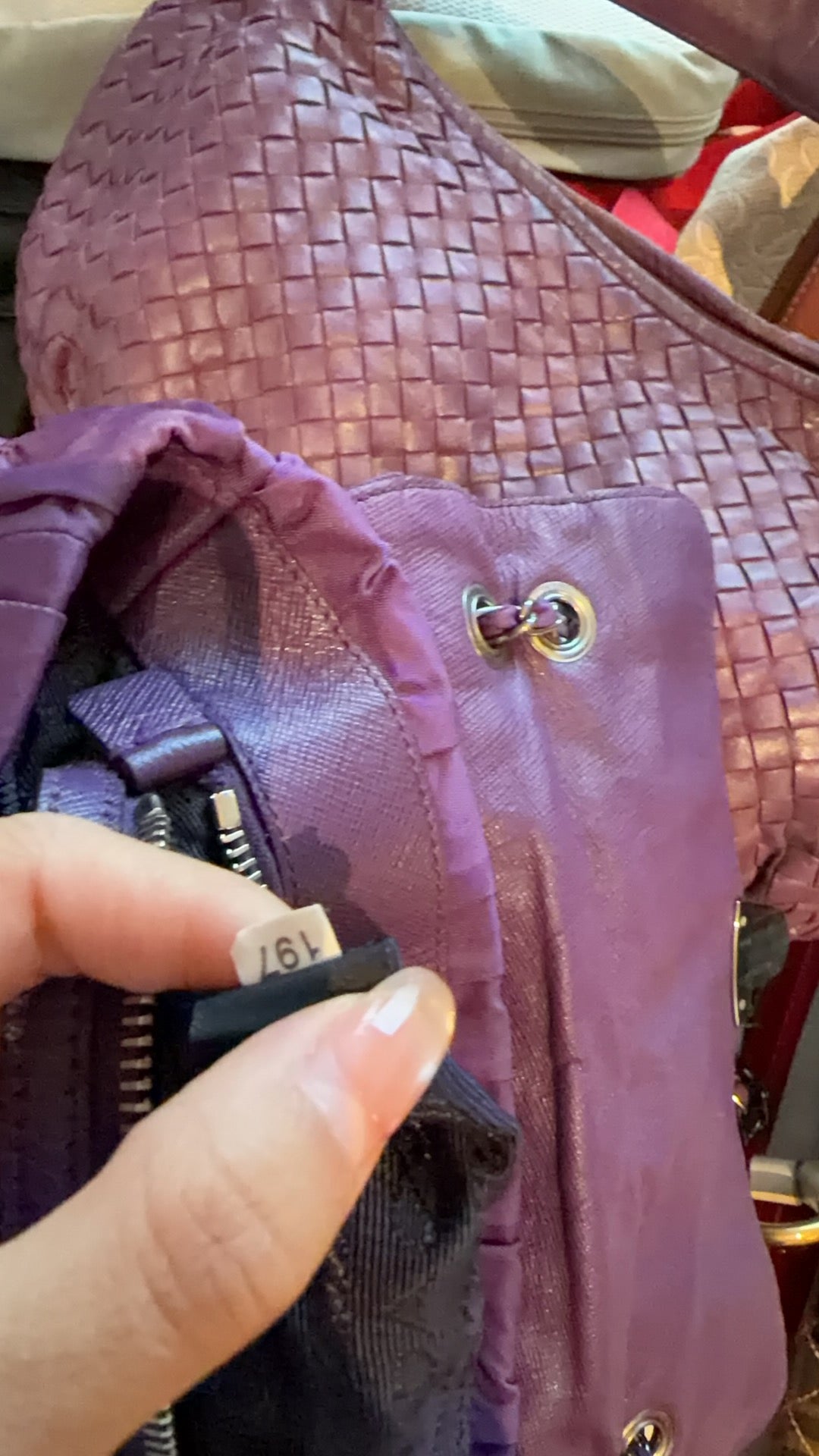 【#278】Pre-owned Prada Ruched Nylon Chain Shoulder Bag in Deep Purple with Silver-Tone Hardware