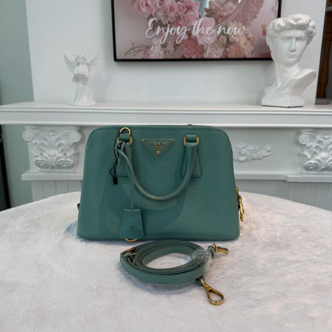 【#273】Pre-owned Prada Medium Promenade Bag Saffiano Leather in Sage Green with Gold-Tone Hardware