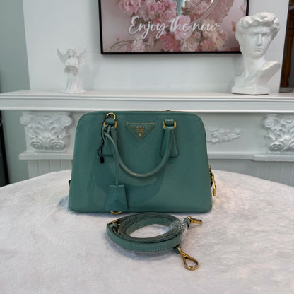 【#273】Pre-owned Prada Medium Promenade Bag Saffiano Leather in Sage Green with Gold-Tone Hardware