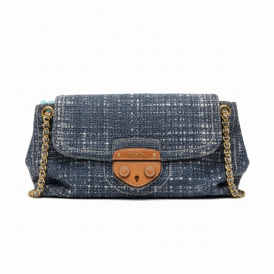 【#169】Pre-owned PRADA Vintage Blue Denim Contrast Stitching Shoulder Bag HZ251203&&