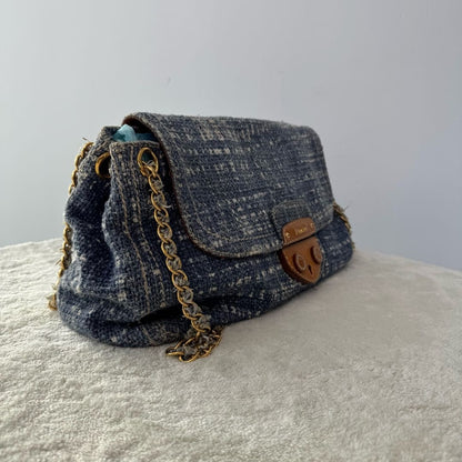 【#169】Pre-owned PRADA Vintage Blue Denim Contrast Stitching Shoulder Bag HZ251203&&