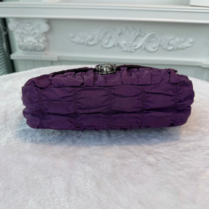 【#278】Pre-owned Prada Ruched Nylon Chain Shoulder Bag in Deep Purple with Silver-Tone Hardware