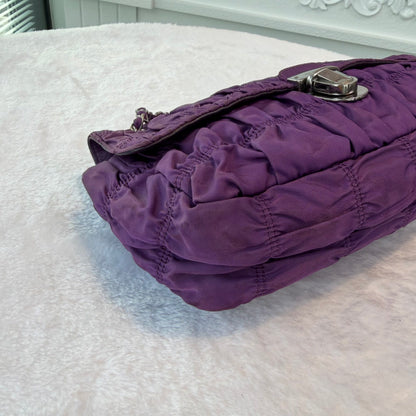 【#278】Pre-owned Prada Ruched Nylon Chain Shoulder Bag in Deep Purple with Silver-Tone Hardware