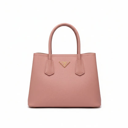 【#274】Pre-owned Prada Medium Open Tote Bag Saffiano Leather in Blush Pink with Contrast Green Lining