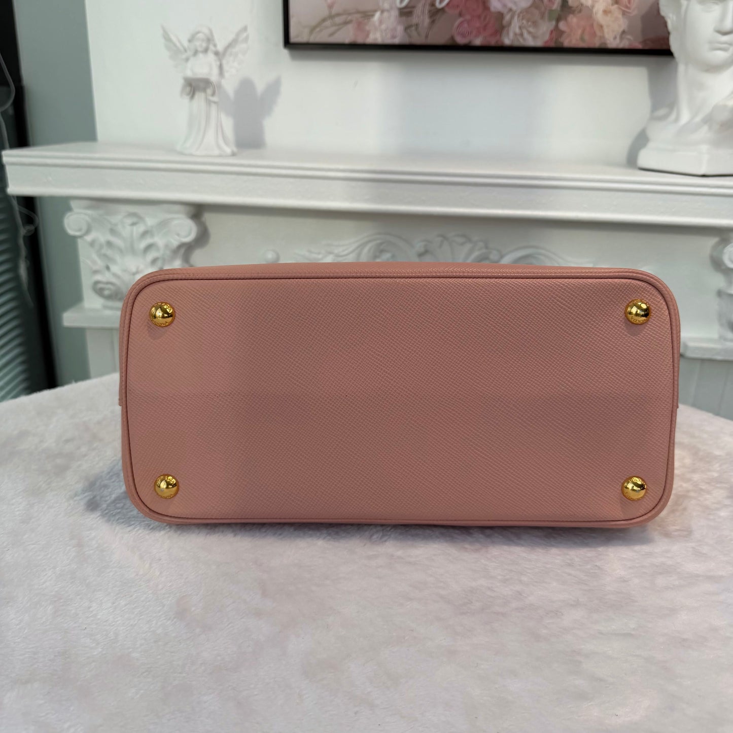 【#274】Pre-owned Prada Medium Open Tote Bag Saffiano Leather in Blush Pink with Contrast Green Lining